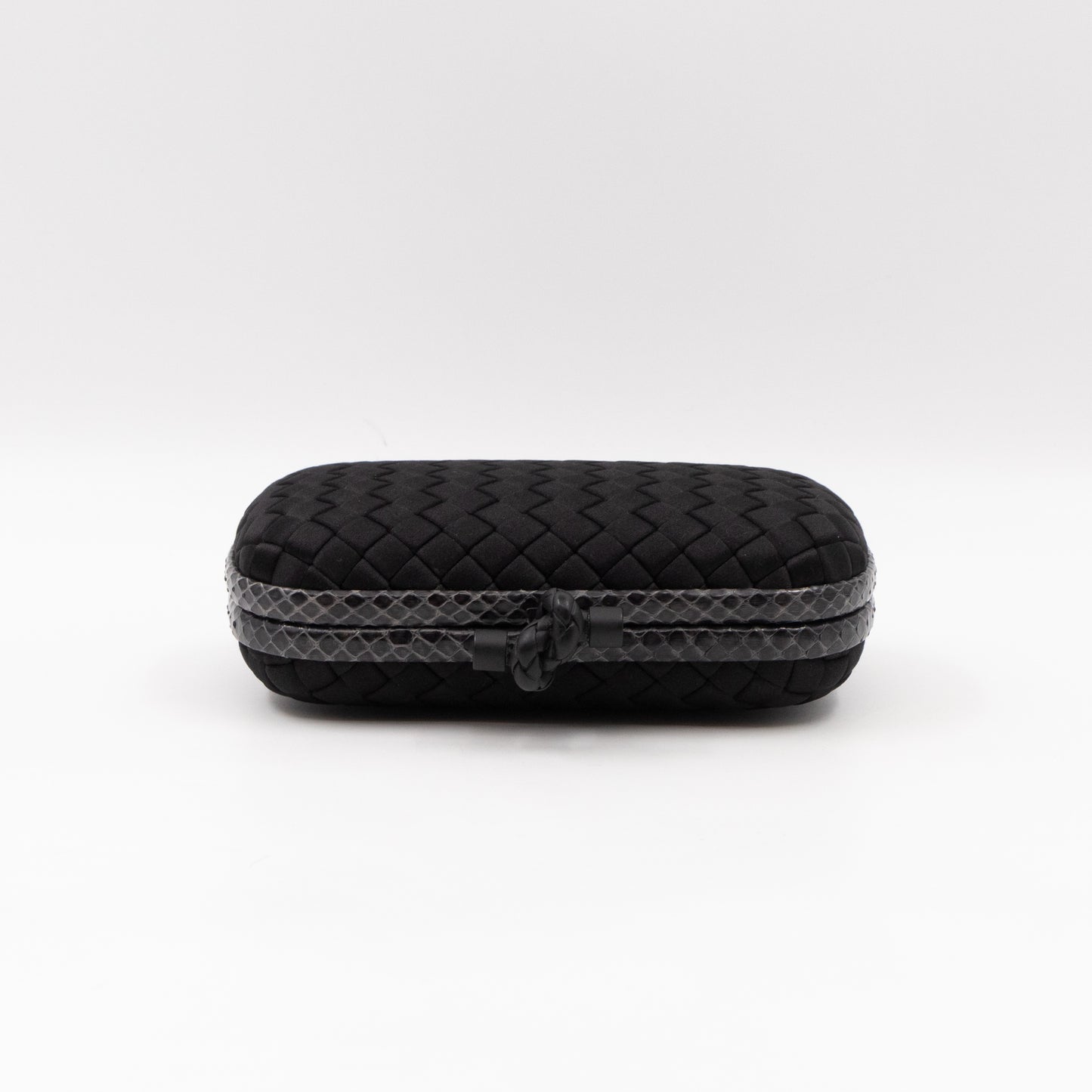 Knot Clutch Black Satin Intrecciato Python Edge