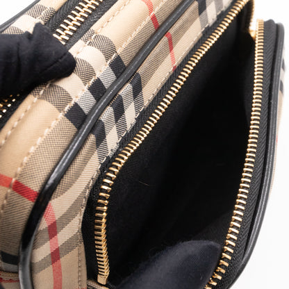 Camera Bag Vintage Beige Check Cotton