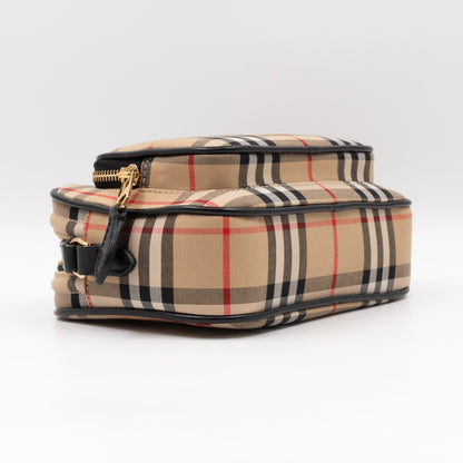 Camera Bag Vintage Beige Check Cotton