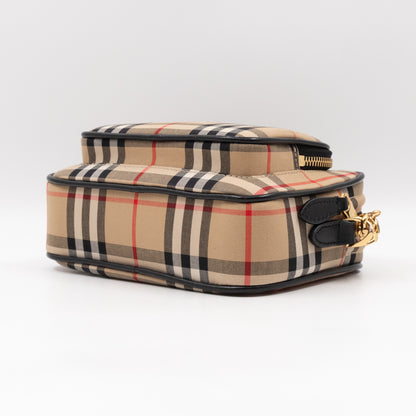 Camera Bag Vintage Beige Check Cotton