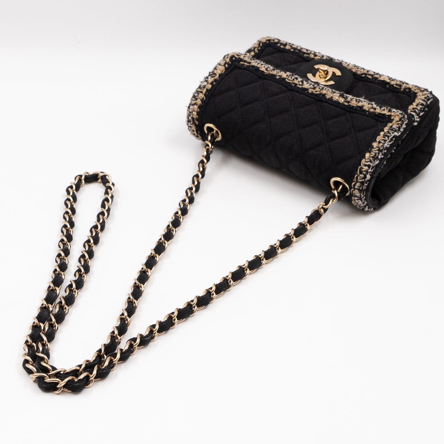 Classic Mini Rectangular Flap Bag Black Denim Braided