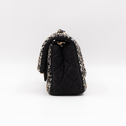 Classic Mini Rectangular Flap Bag Black Denim Braided