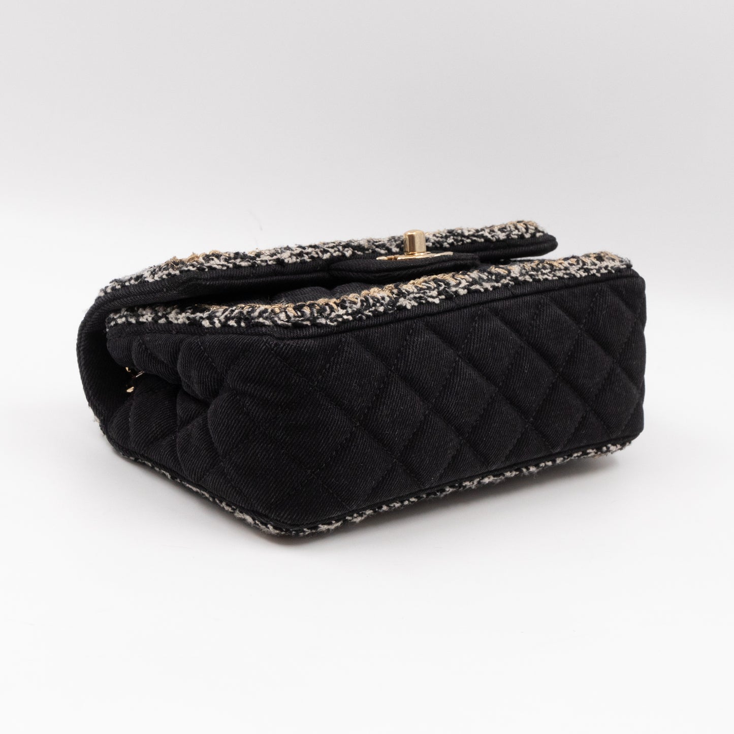 Classic Mini Rectangular Flap Bag Black Denim Braided