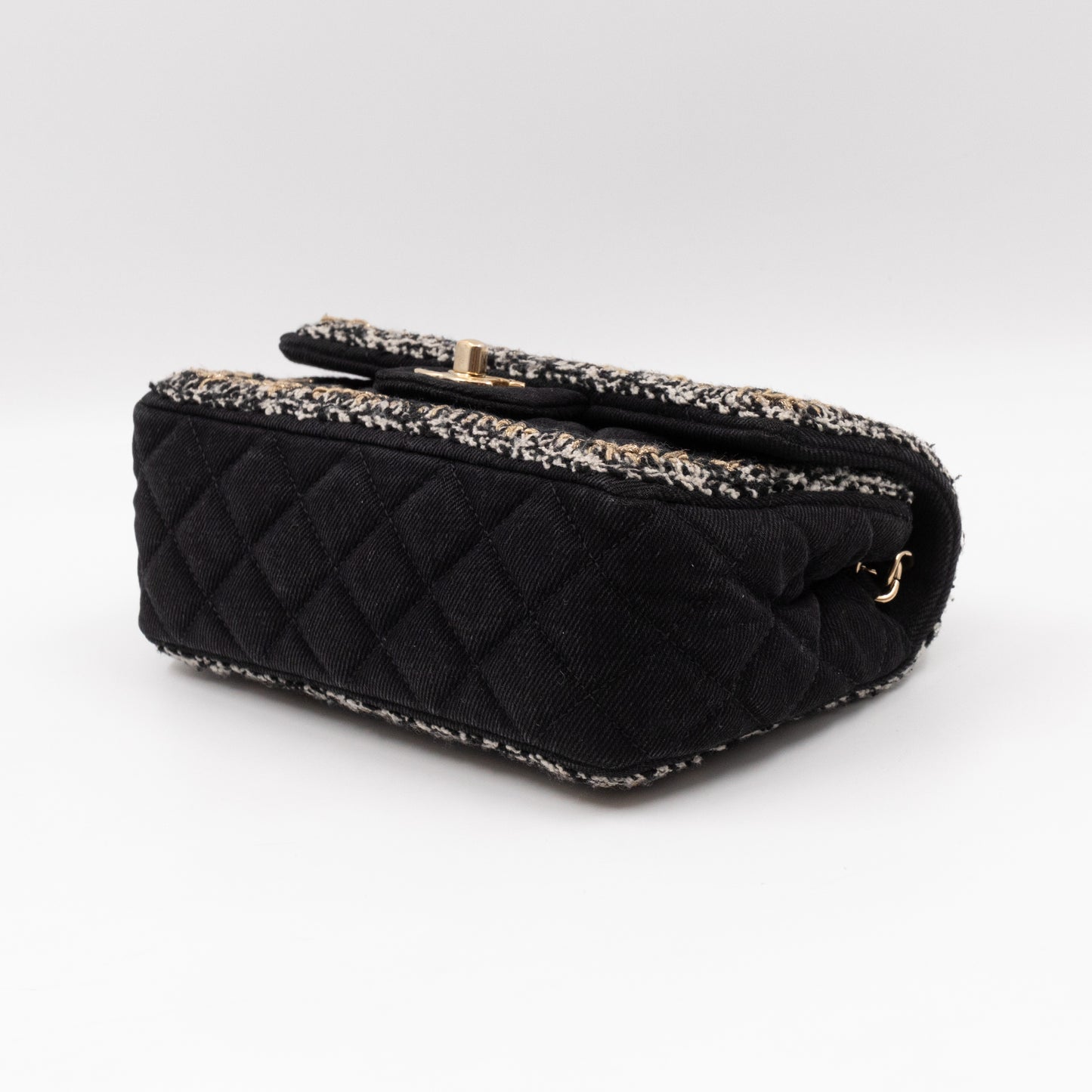 Classic Mini Rectangular Flap Bag Black Denim Braided