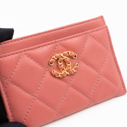 Chanel 19 Card Holder Pink Leather