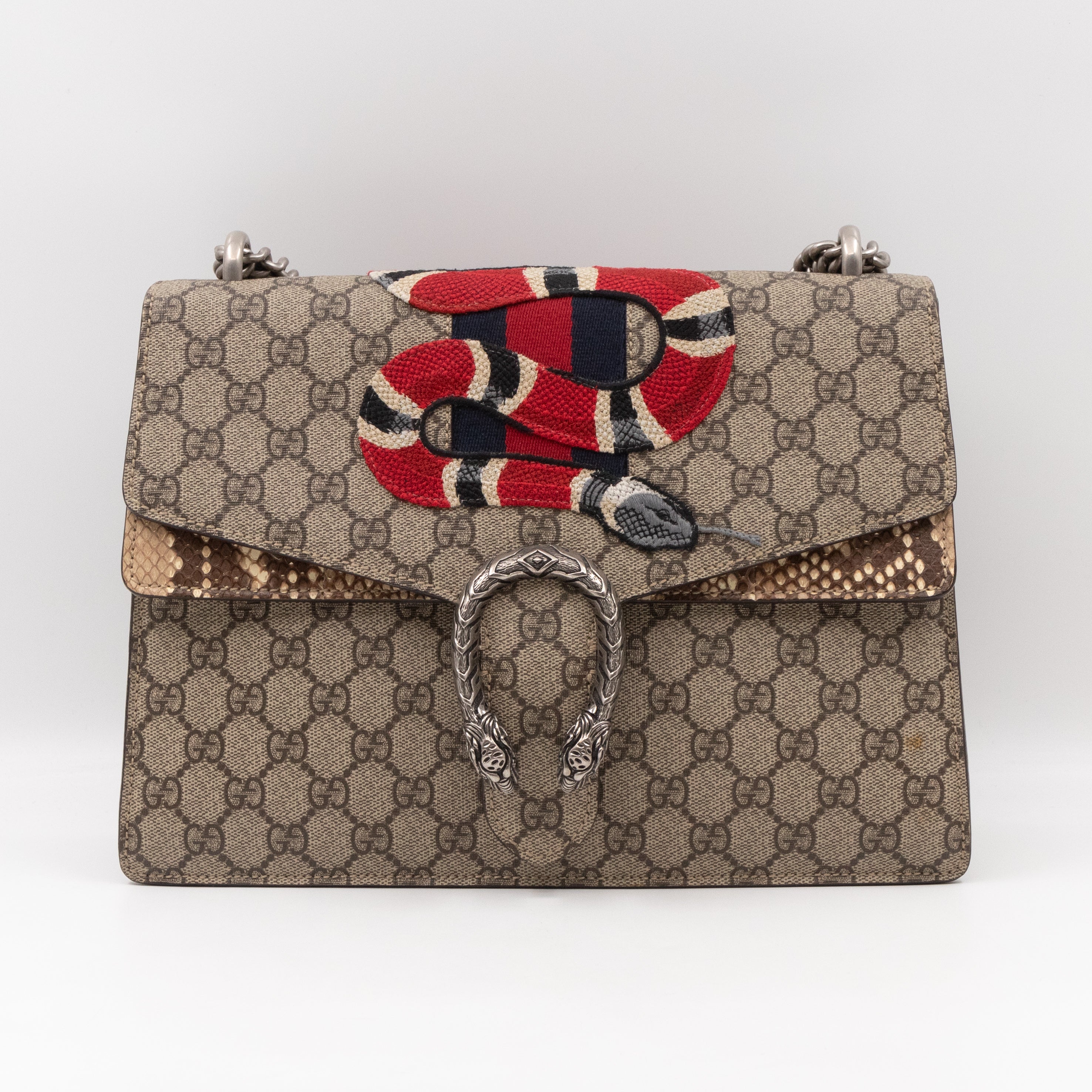 Gucci Dionysus Medium GG Supreme Snake Embroidered Python Edge Queen Station