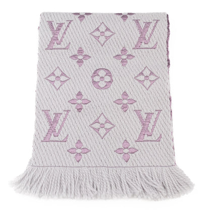 Logomania Wool Silk Scarf Grey & Purple