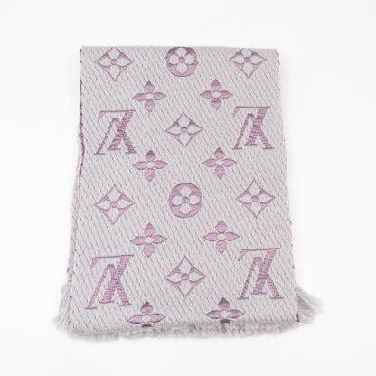 Logomania Wool Silk Scarf Grey & Purple