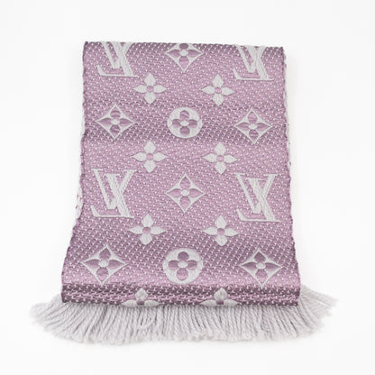 Logomania Wool Silk Scarf Grey & Purple