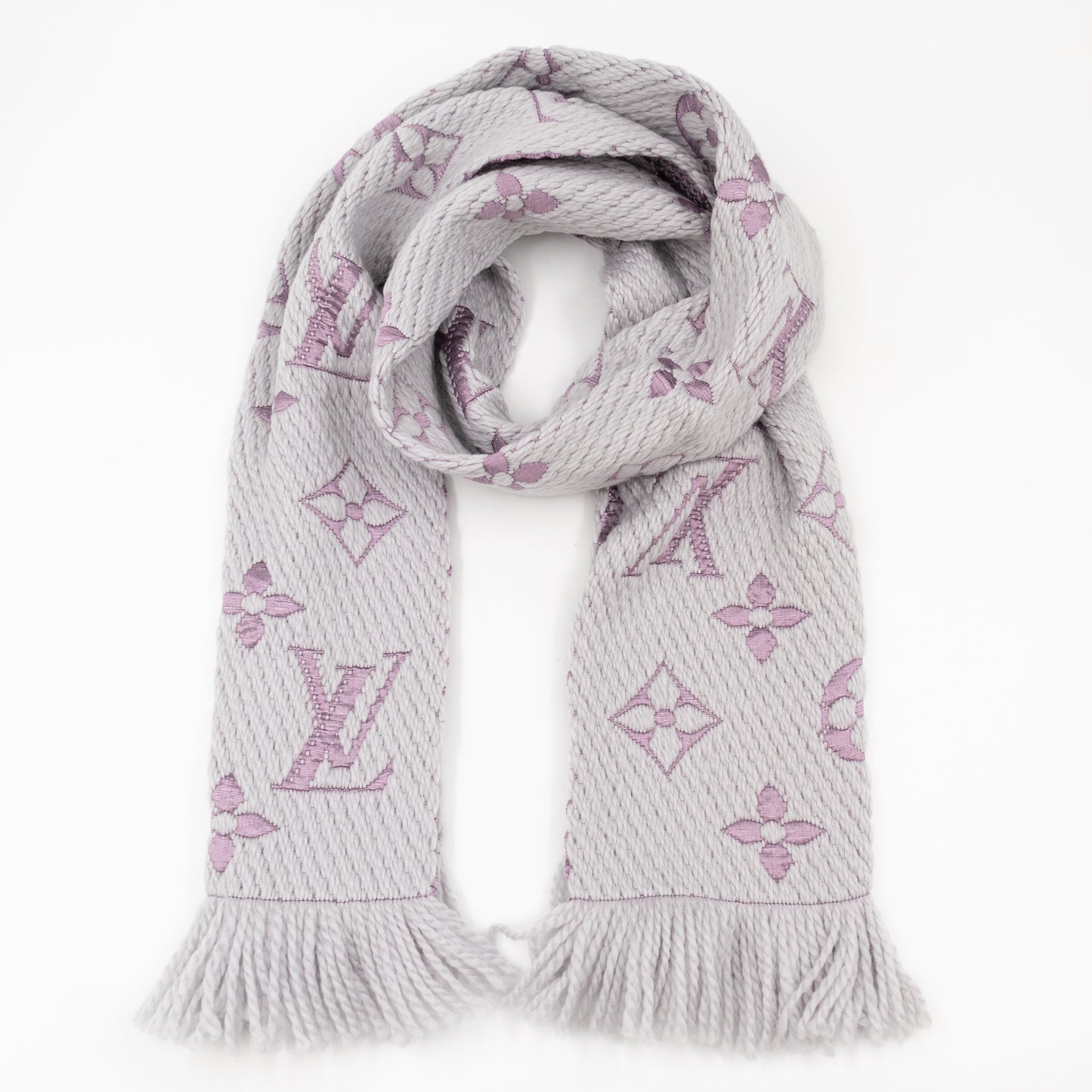 Logomania Wool Silk Scarf Grey & Purple