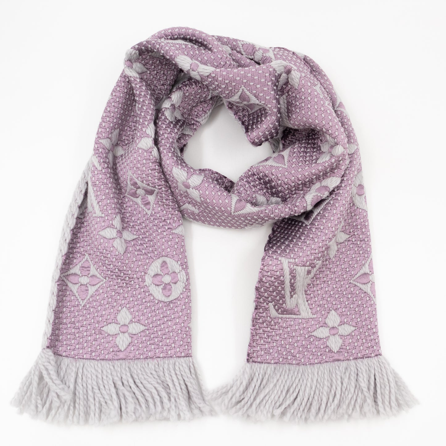 Logomania Wool Silk Scarf Grey & Purple