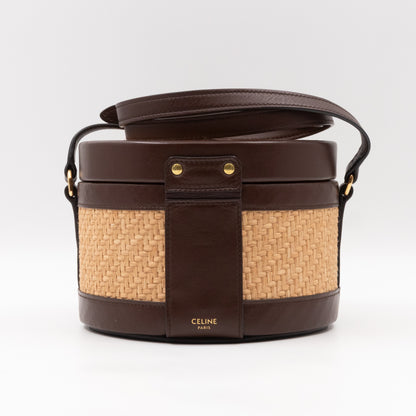 Triomphe Medium Tambour Bag Natural Raffia Brown Calfskin