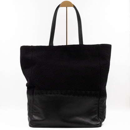 Wool And Leather Tote Bag Black