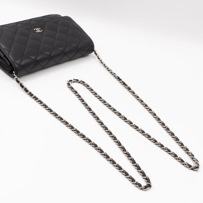 Classic Wallet On Chain Black Lambskin Silver