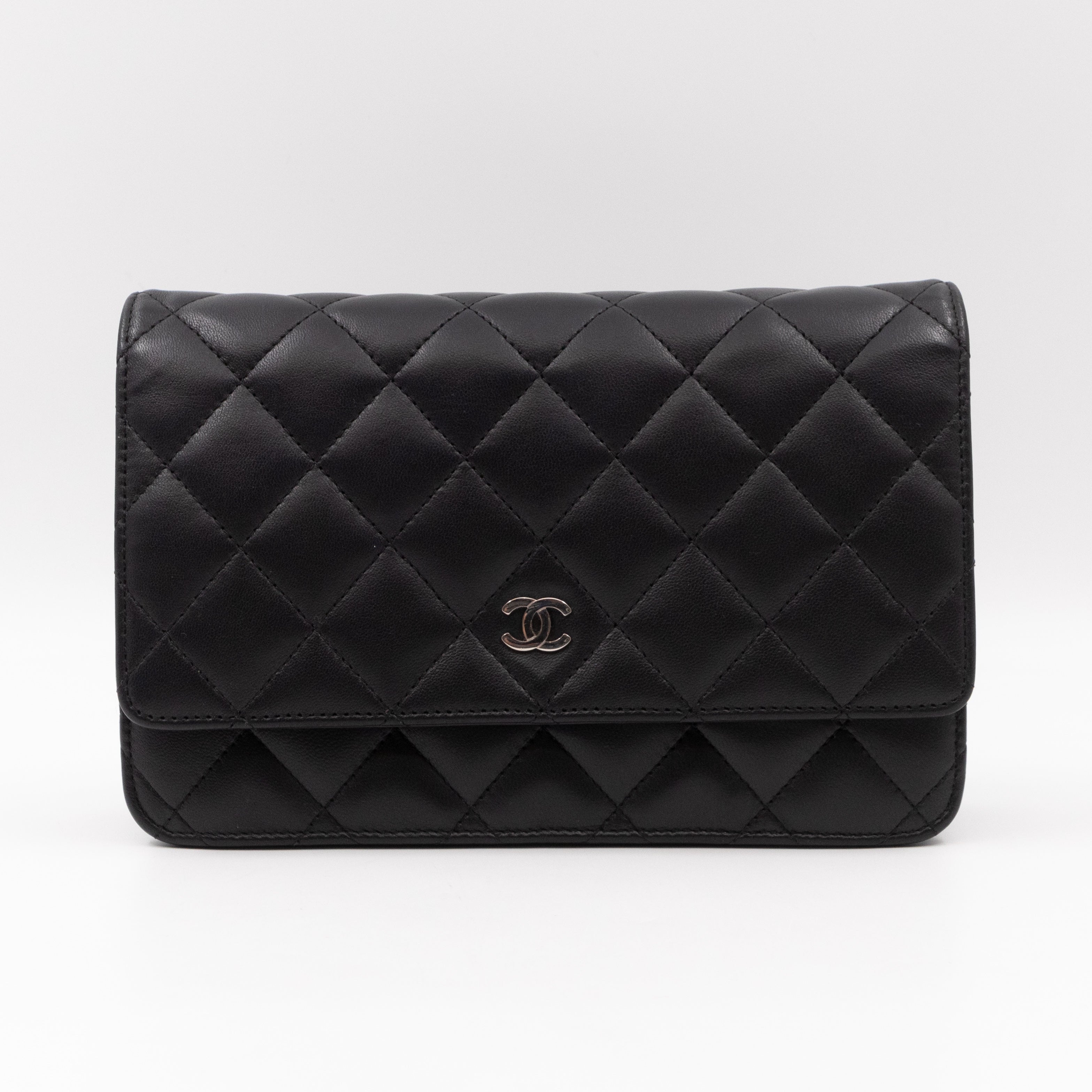 Classic Wallet On Chain Black Lambskin Silver