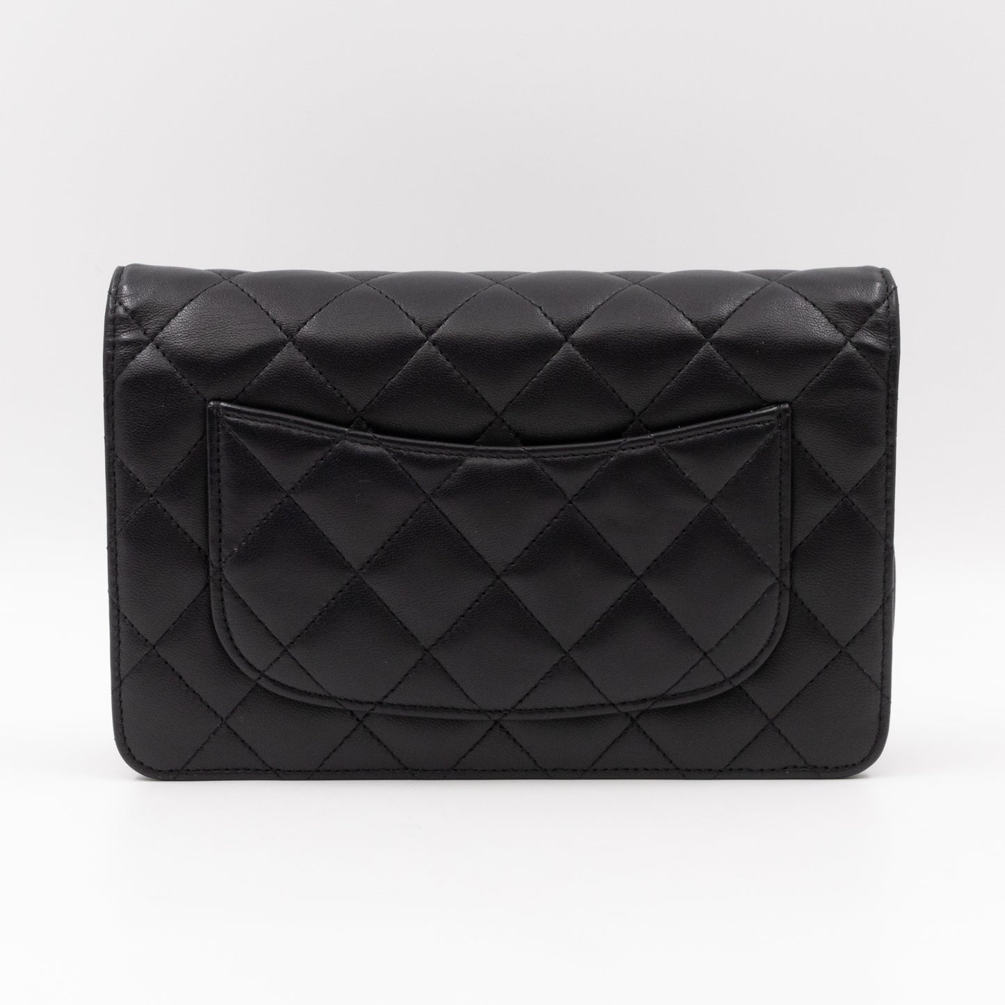 Classic Wallet On Chain Black Lambskin Silver