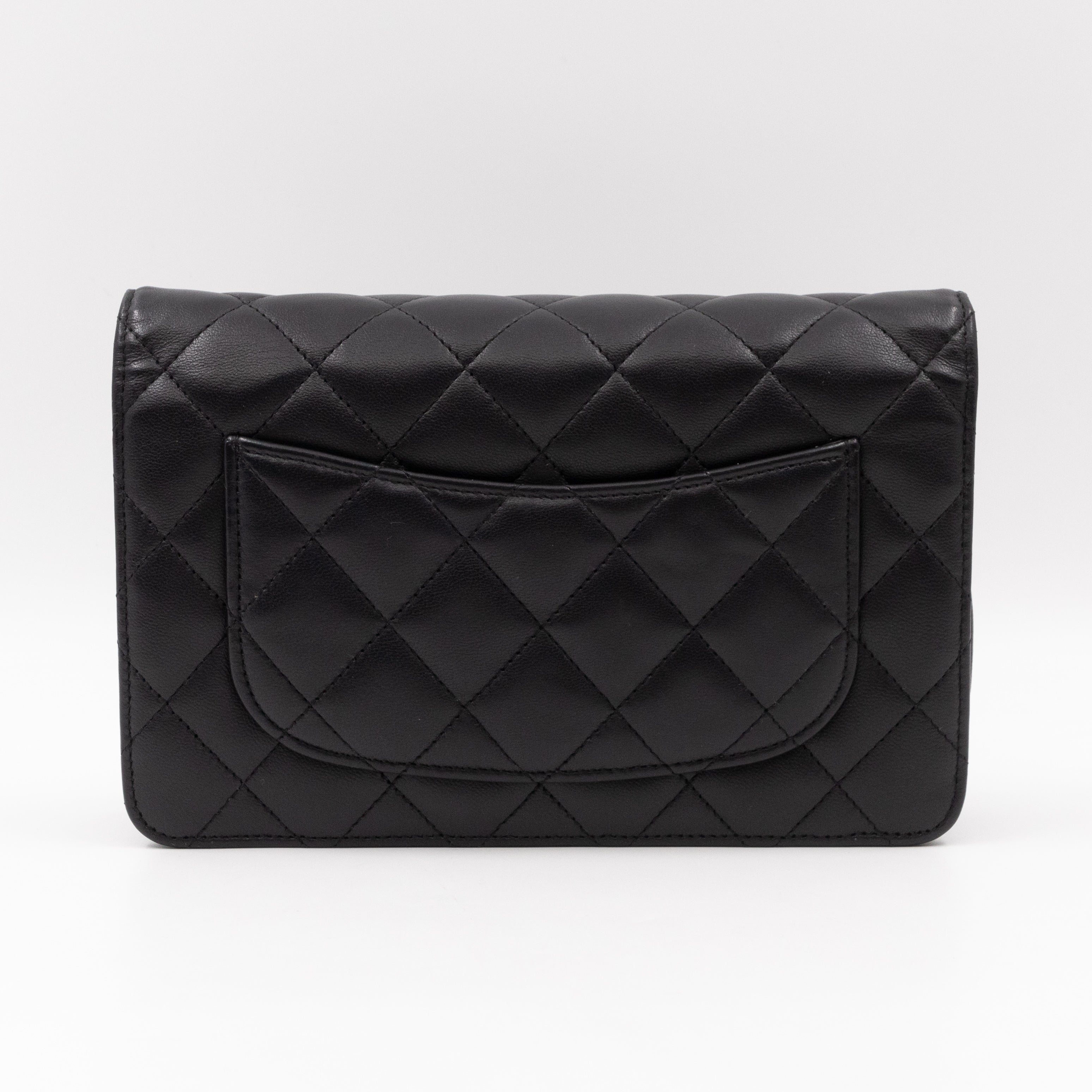Classic Wallet On Chain Black Lambskin Silver
