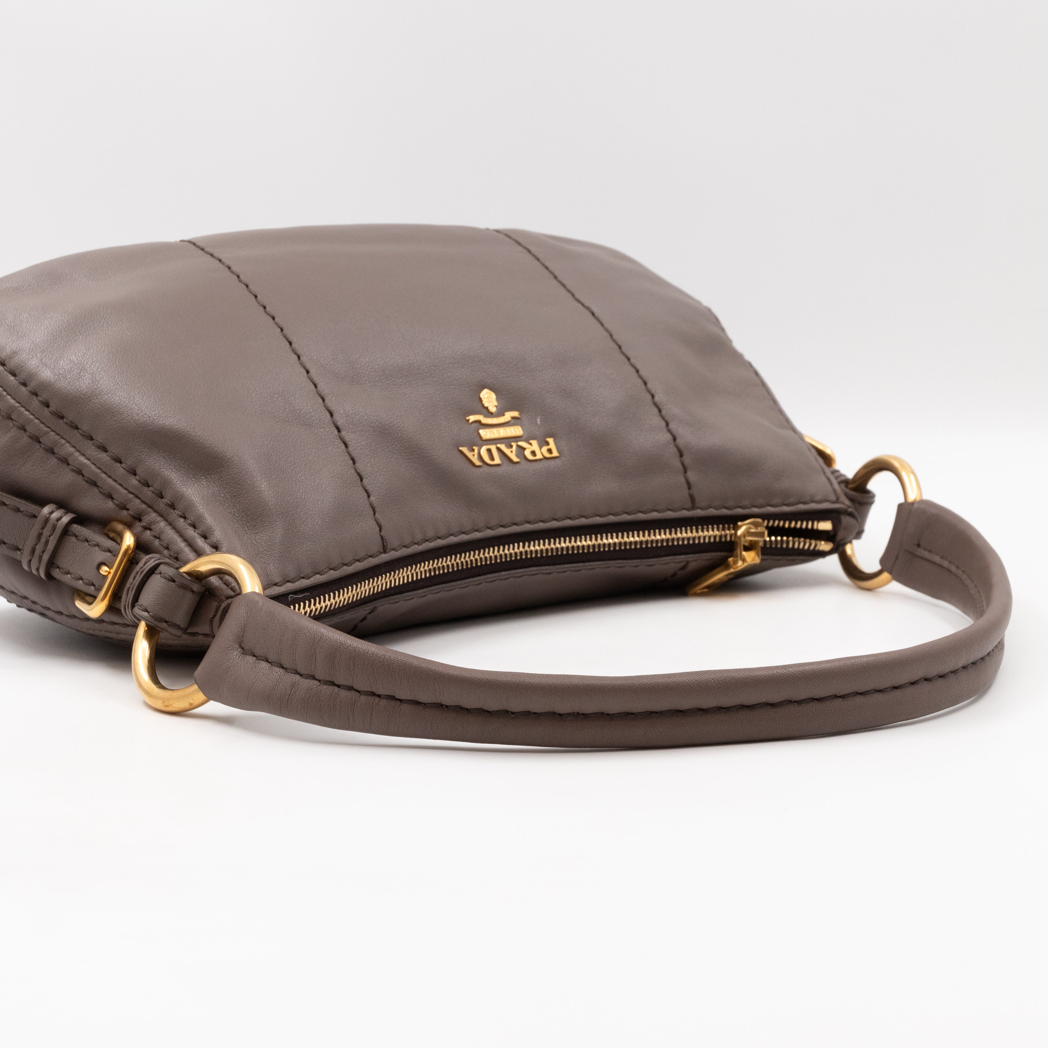 Shoulder Bag Grey Soft Calfskin Leather