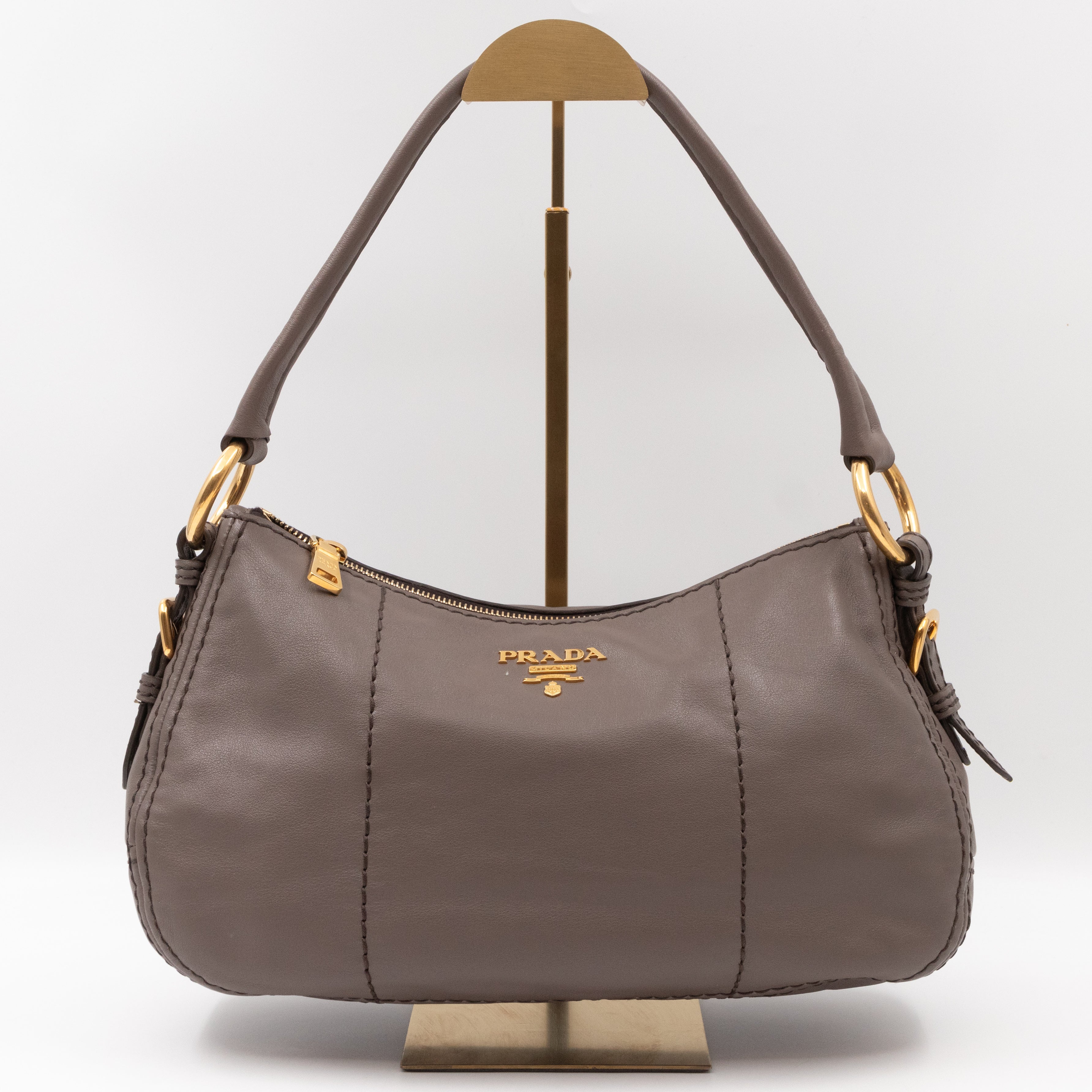 Shoulder Bag Grey Soft Calfskin Leather