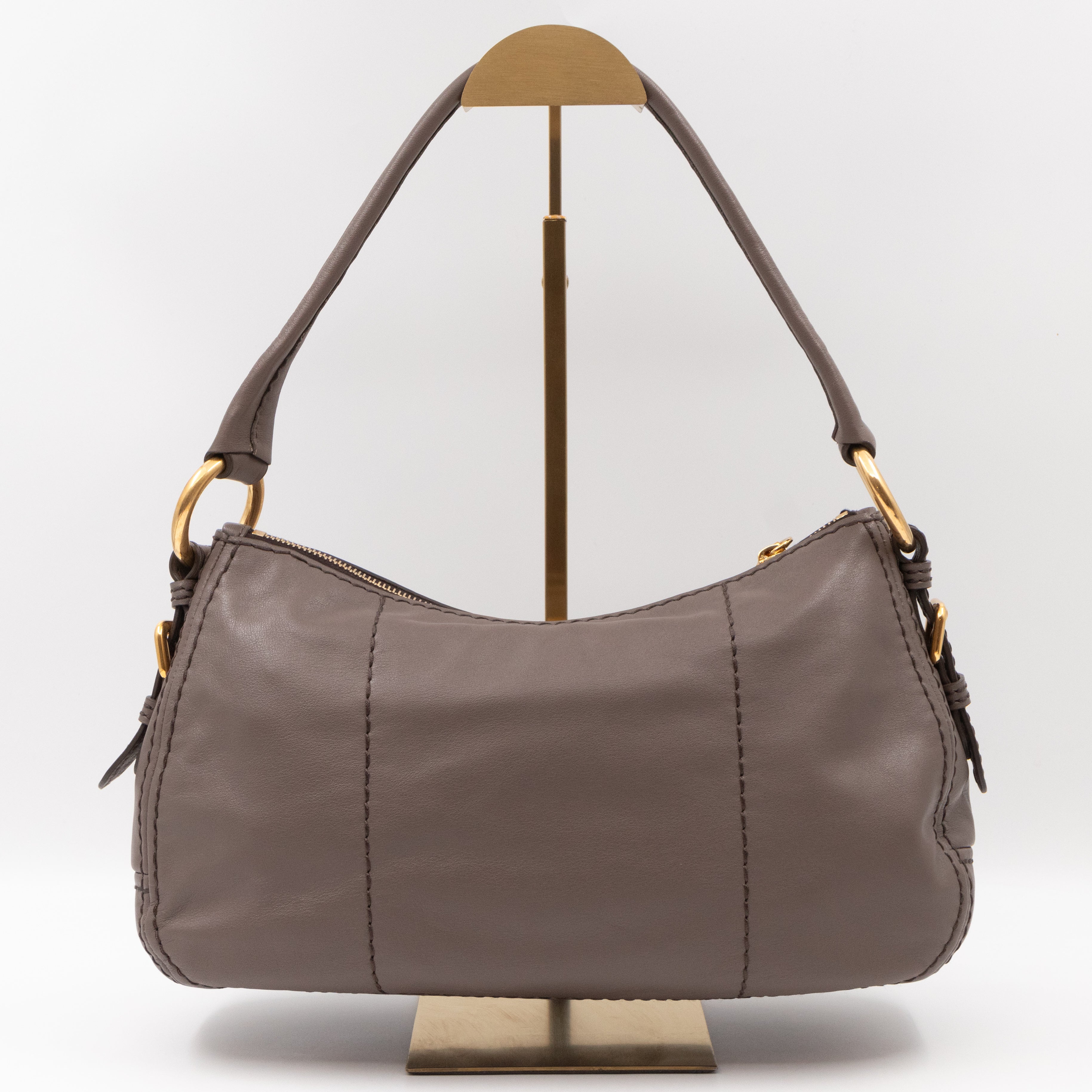 Shoulder Bag Grey Soft Calfskin Leather