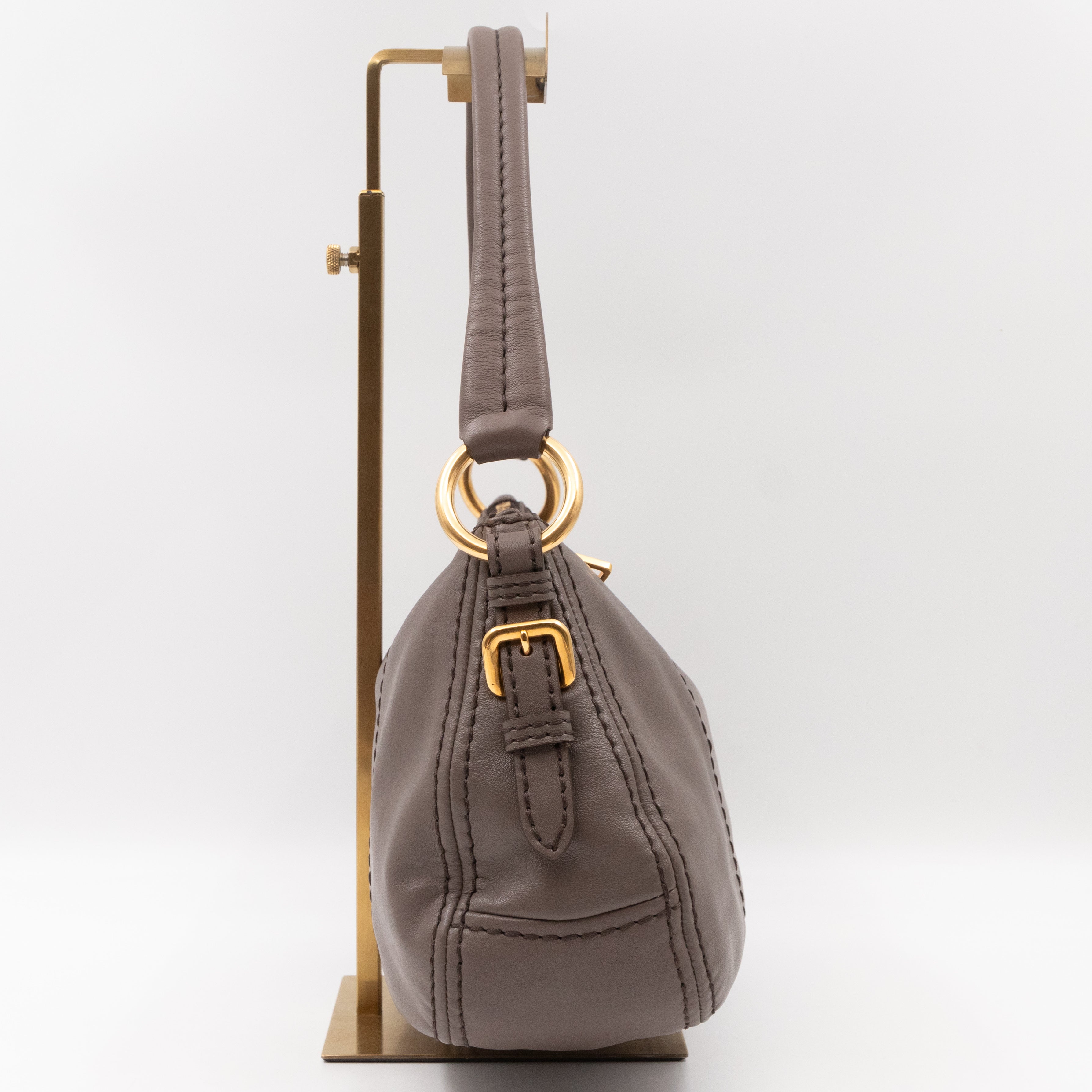 Shoulder Bag Grey Soft Calfskin Leather