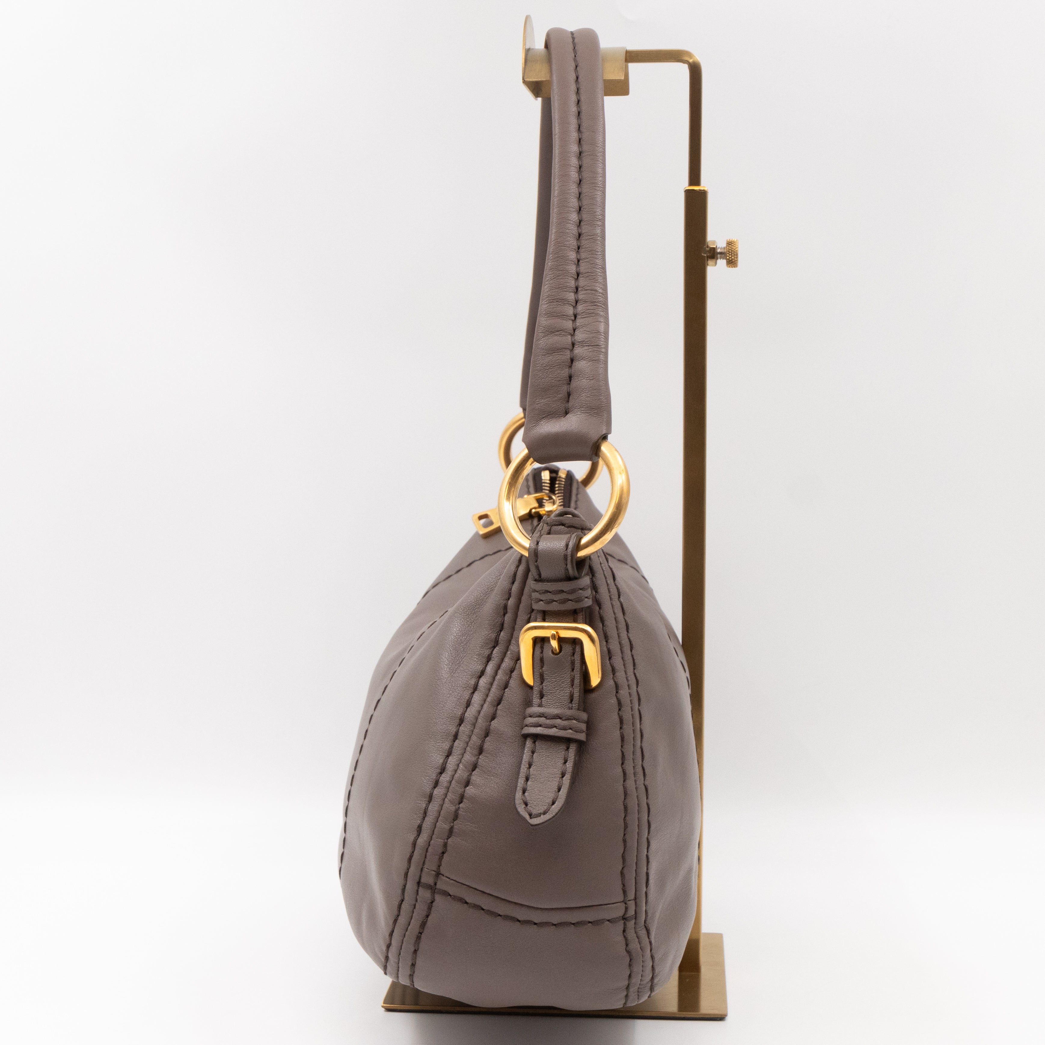 Shoulder Bag Grey Soft Calfskin Leather