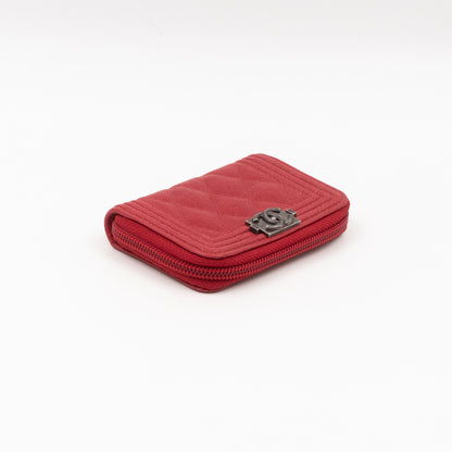 Boy Zip Around Card Holder Red Leather