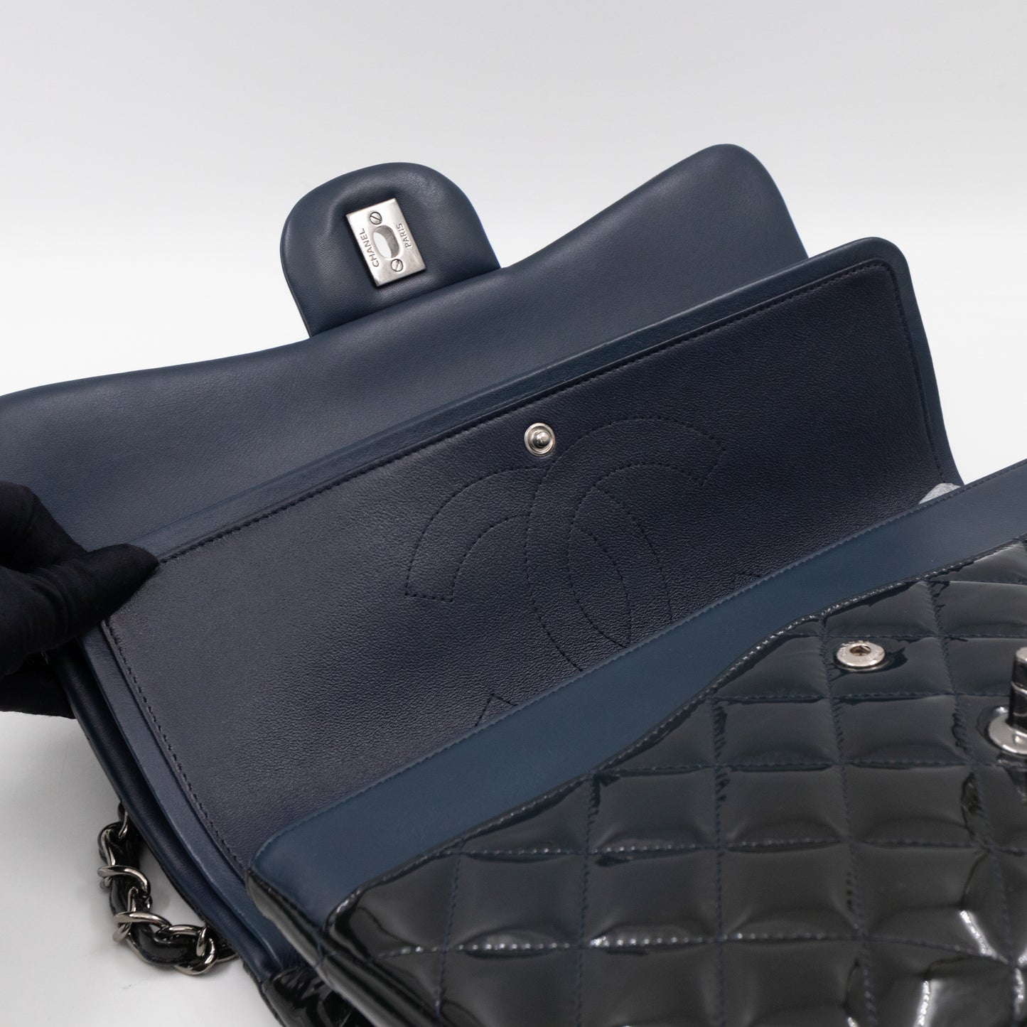 Classic Double Flap Jumbo Navy Patent Leather