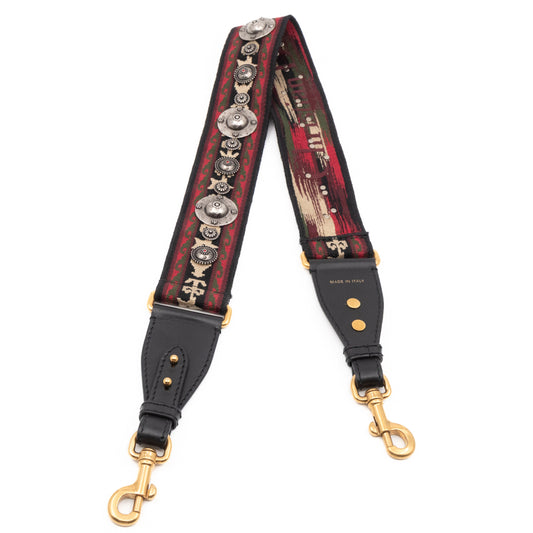 Embellished Bag Strap in Black & Red Cotton