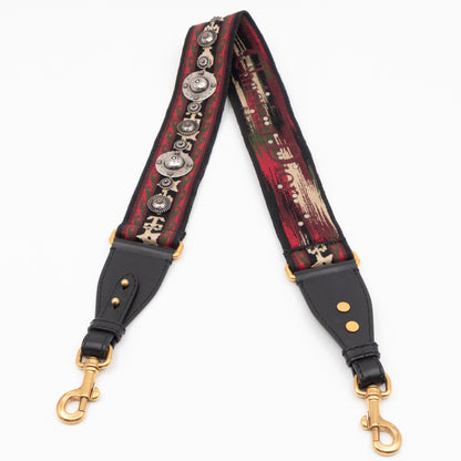 Embellished Bag Strap in Black & Red Cotton