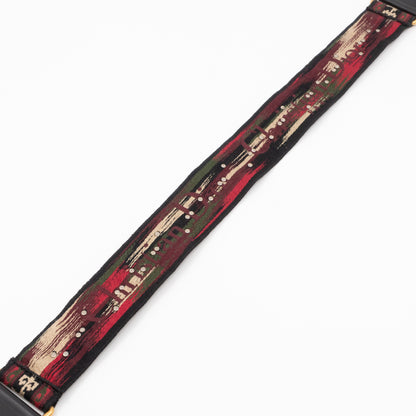 Embellished Bag Strap in Black & Red Cotton