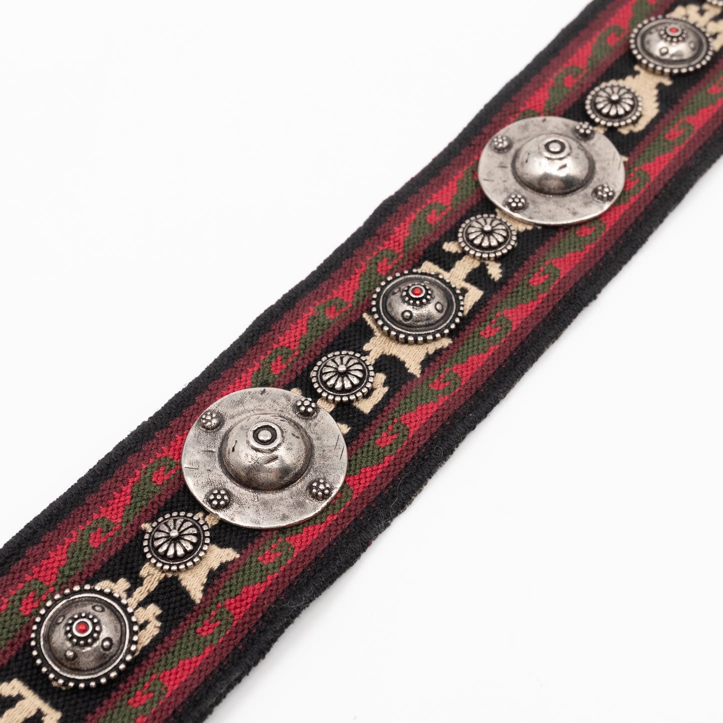 Embellished Bag Strap in Black & Red Cotton