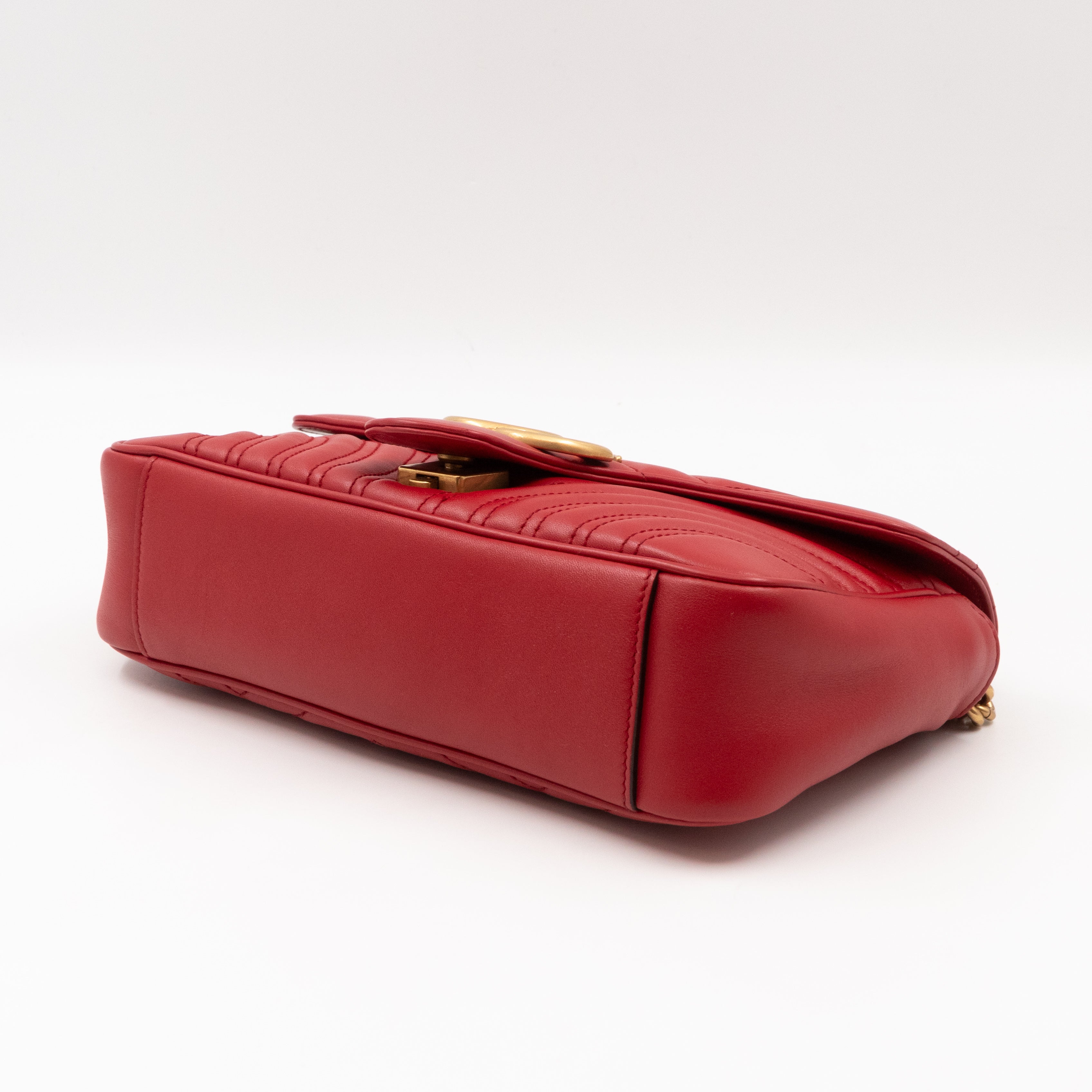 GG Marmont Small Flap Bag Red Matelasse Leather