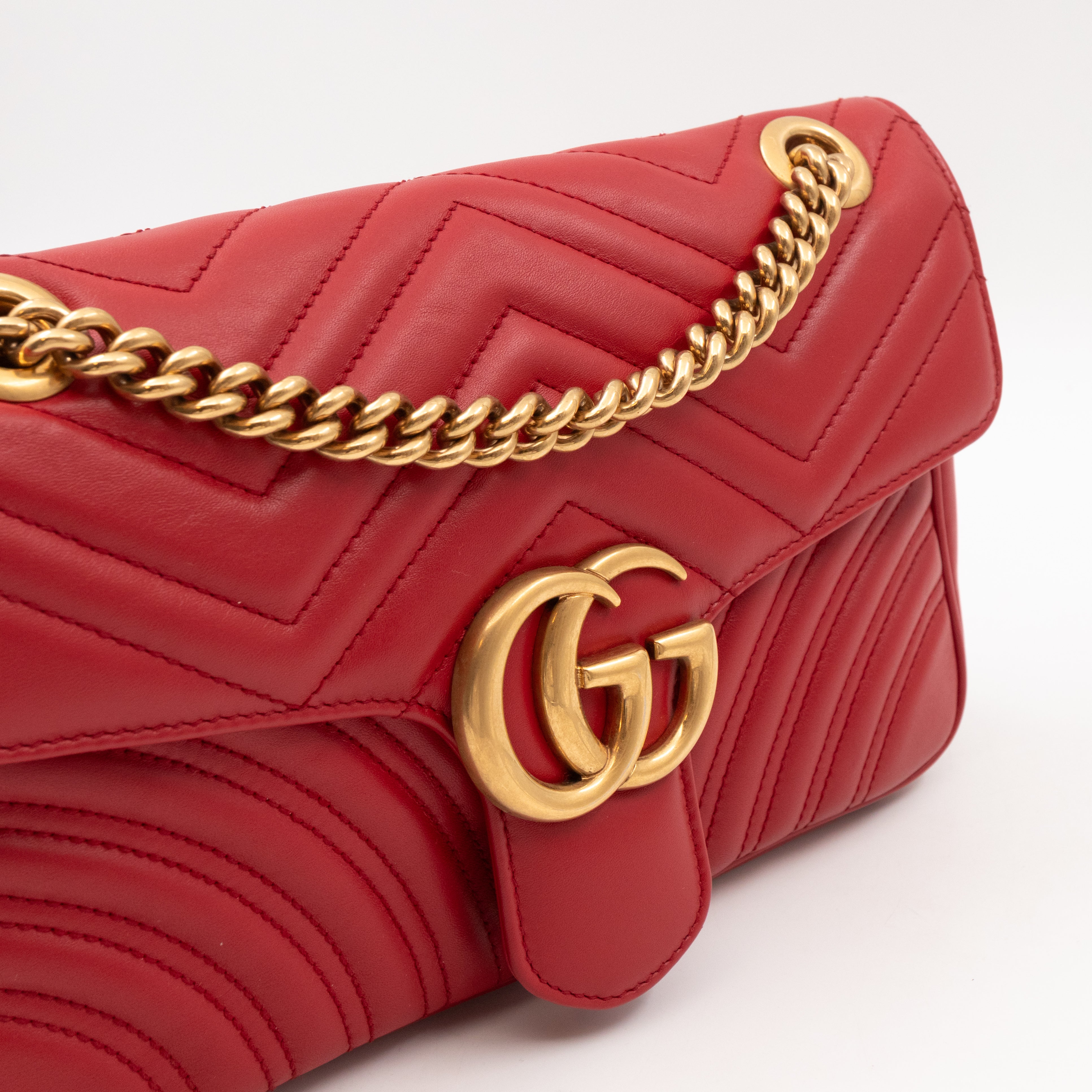 GG Marmont Small Flap Bag Red Matelasse Leather