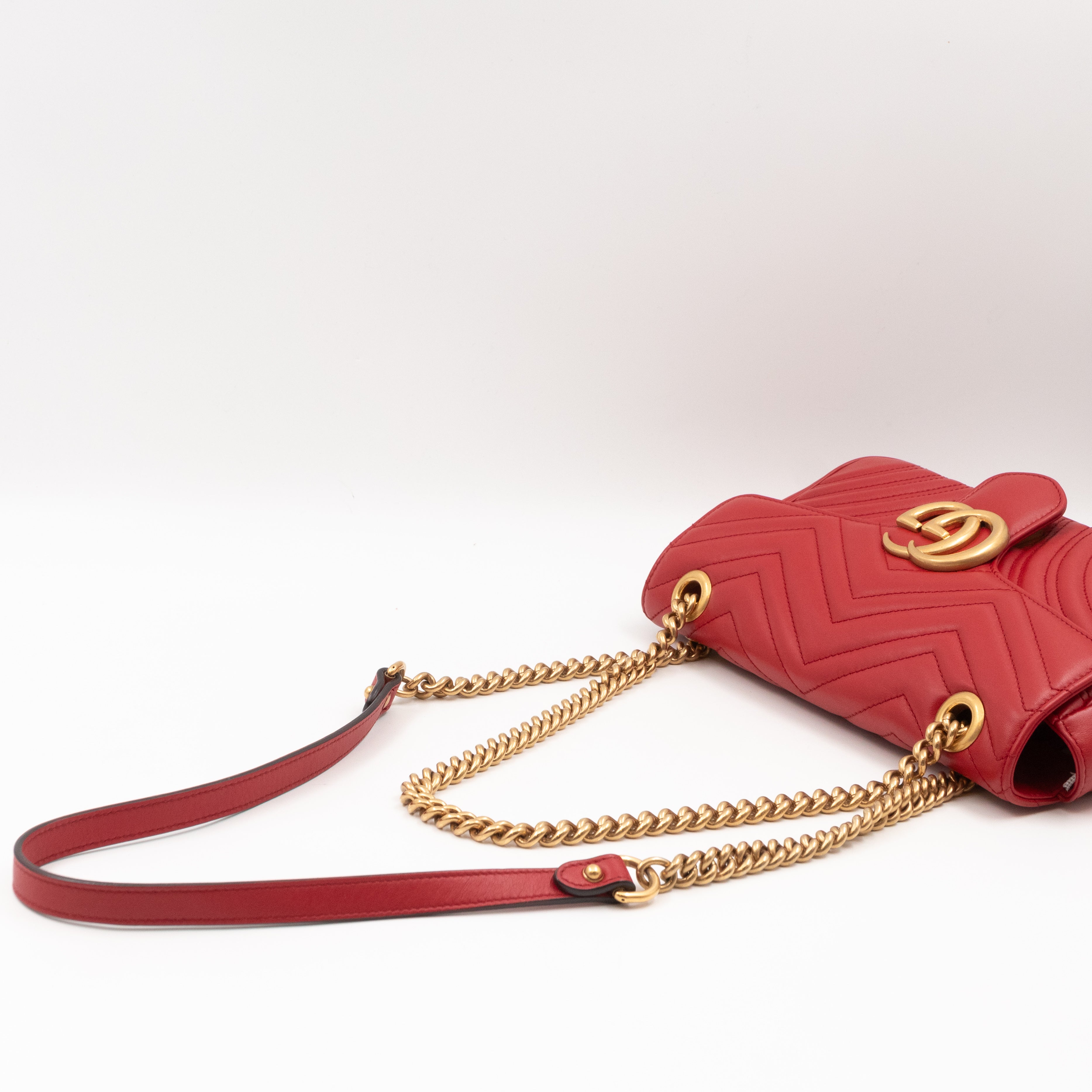 GG Marmont Small Flap Bag Red Matelasse Leather