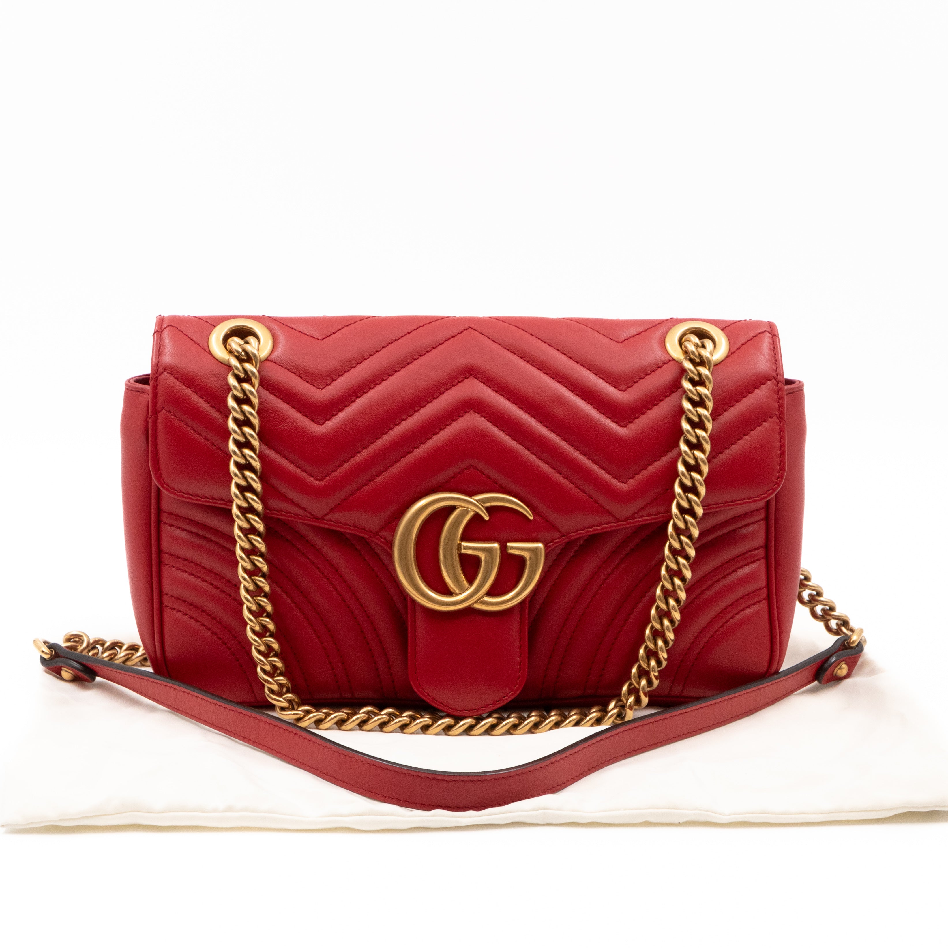 GG Marmont Small Flap Bag Red Matelasse Leather