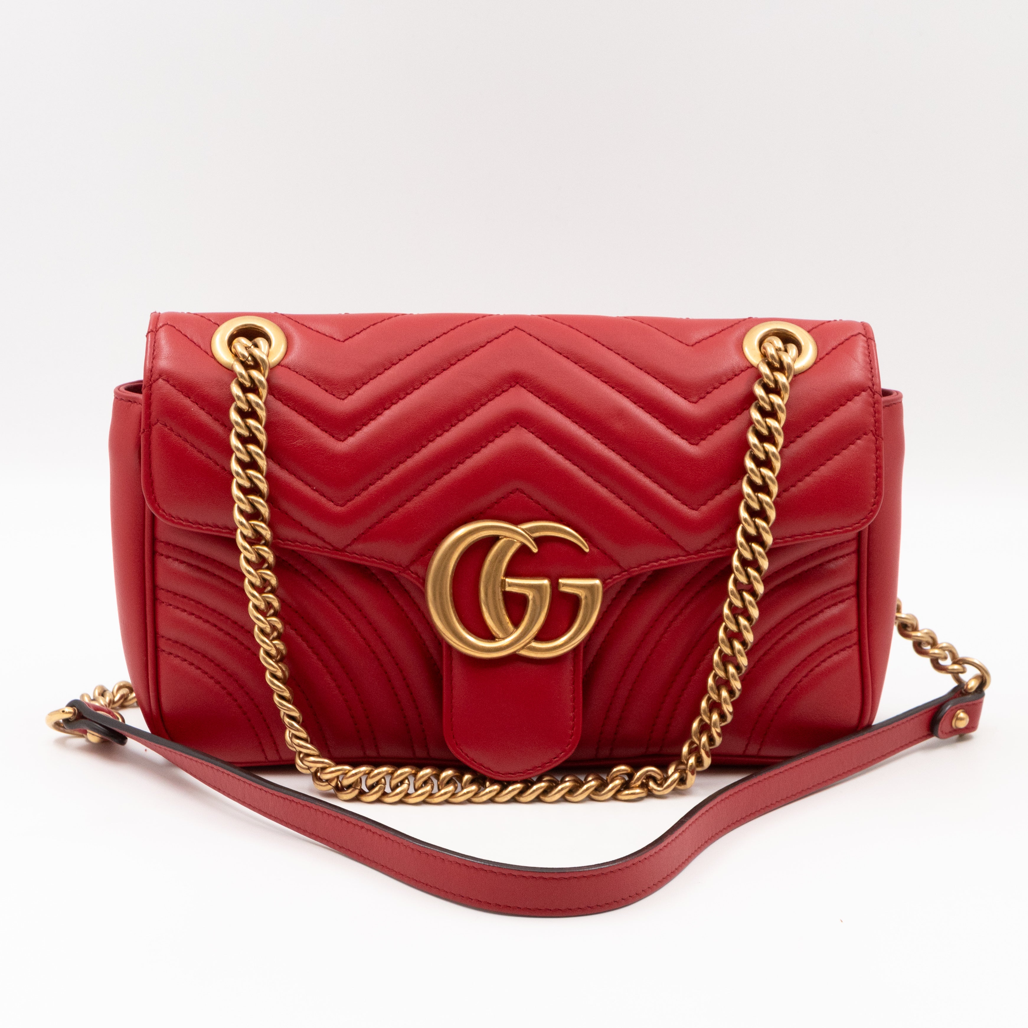 GG Marmont Small Flap Bag Red Matelasse Leather