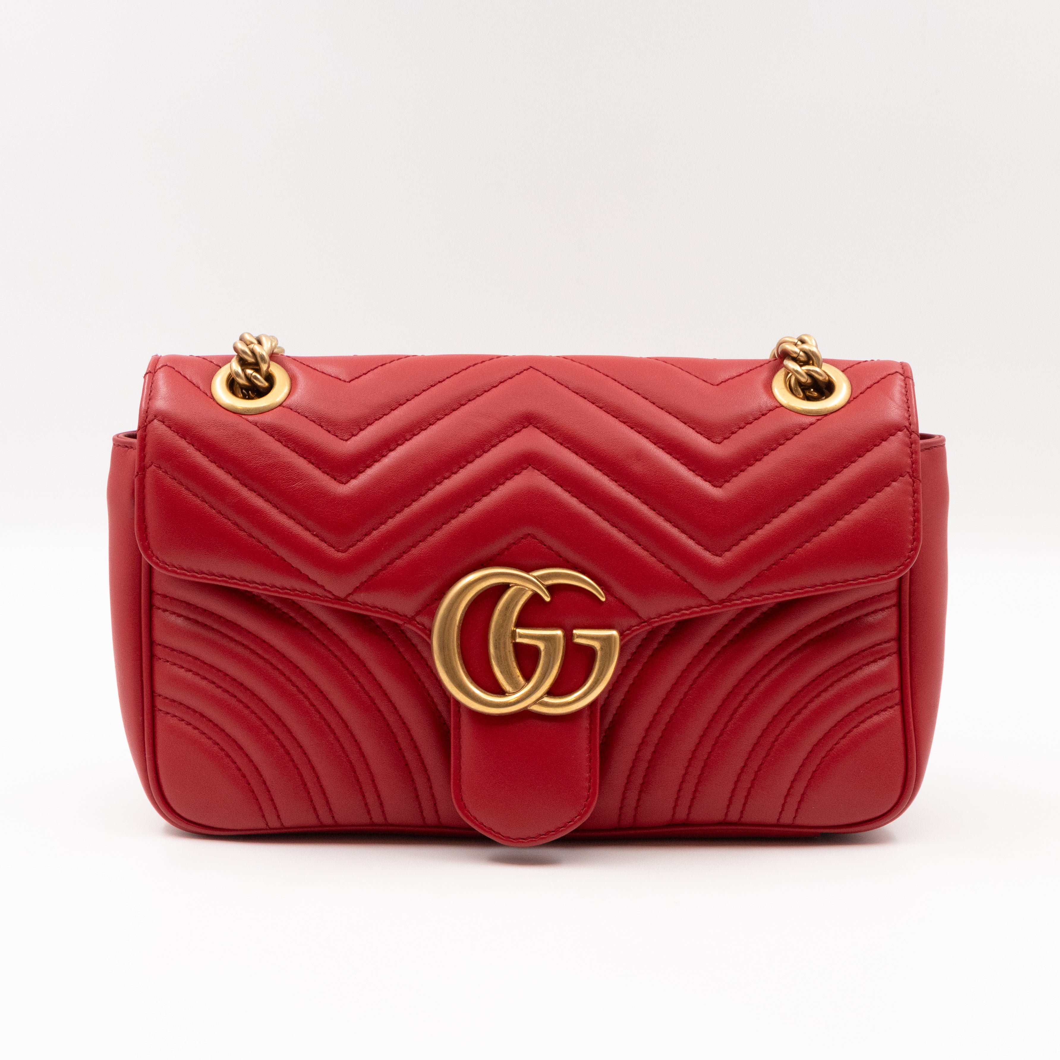 GG Marmont Small Flap Bag Red Matelasse Leather