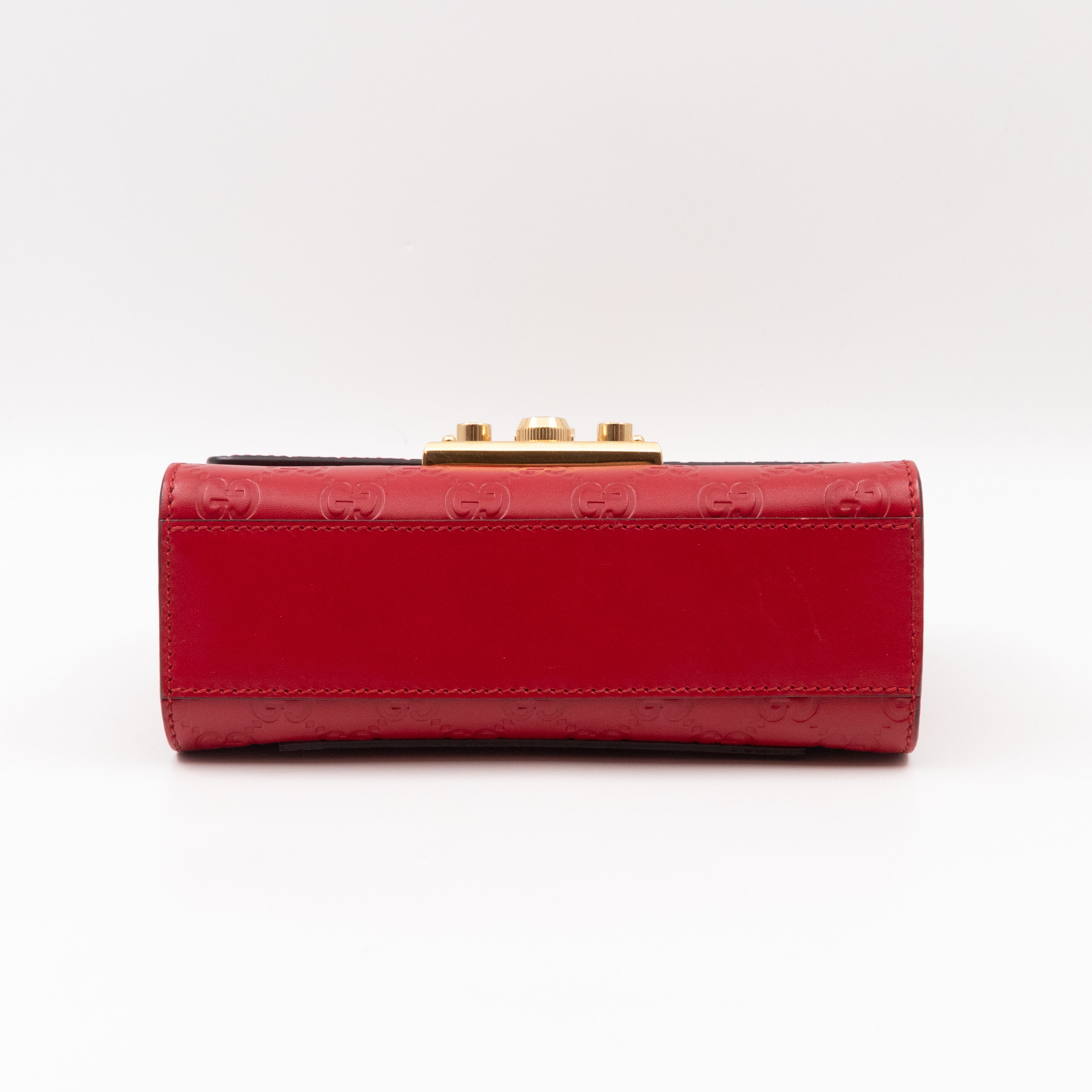 Padlock Flap Bag Small Hibiscus Red GG Guccissima