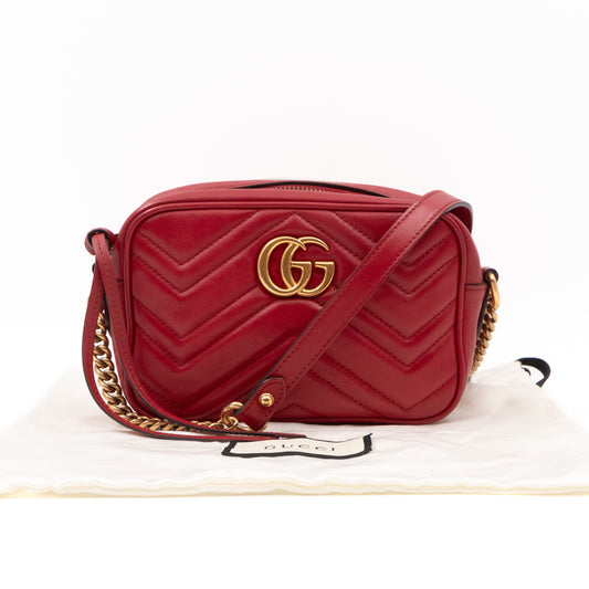 GG Marmont Matelassé Mini Red Leather Bag