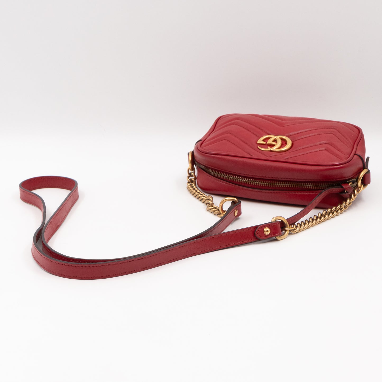 GG Marmont Matelassé Mini Red Leather Bag