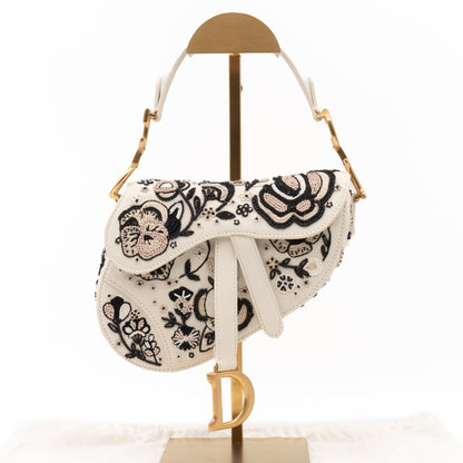 Mini Saddle Bag White Embroidered Beaded