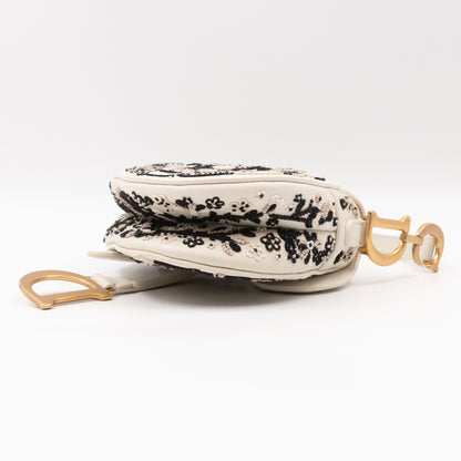 Mini Saddle Bag White Embroidered Beaded