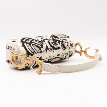 Mini Saddle Bag White Embroidered Beaded