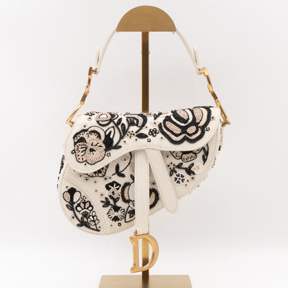 Mini Saddle Bag White Embroidered Beaded