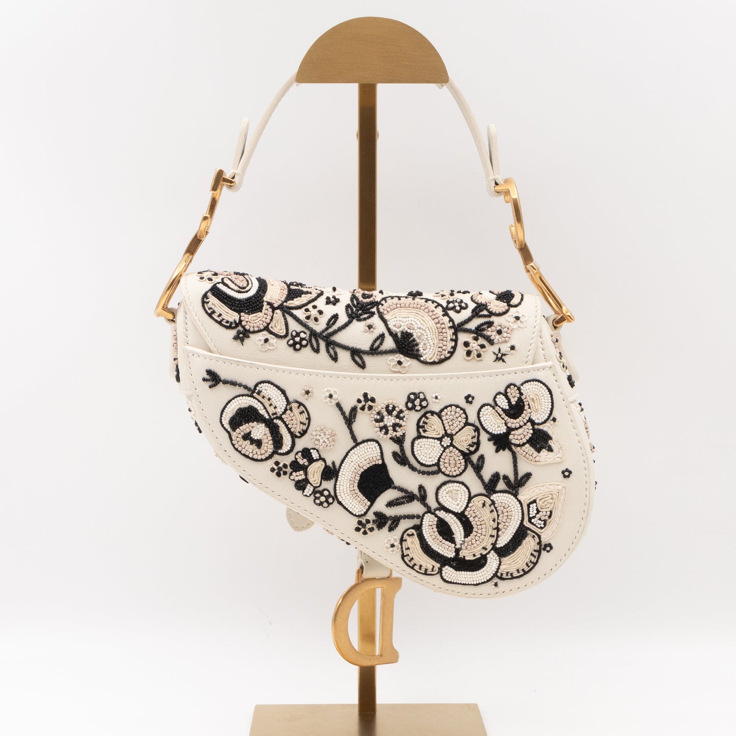 Mini Saddle Bag White Embroidered Beaded