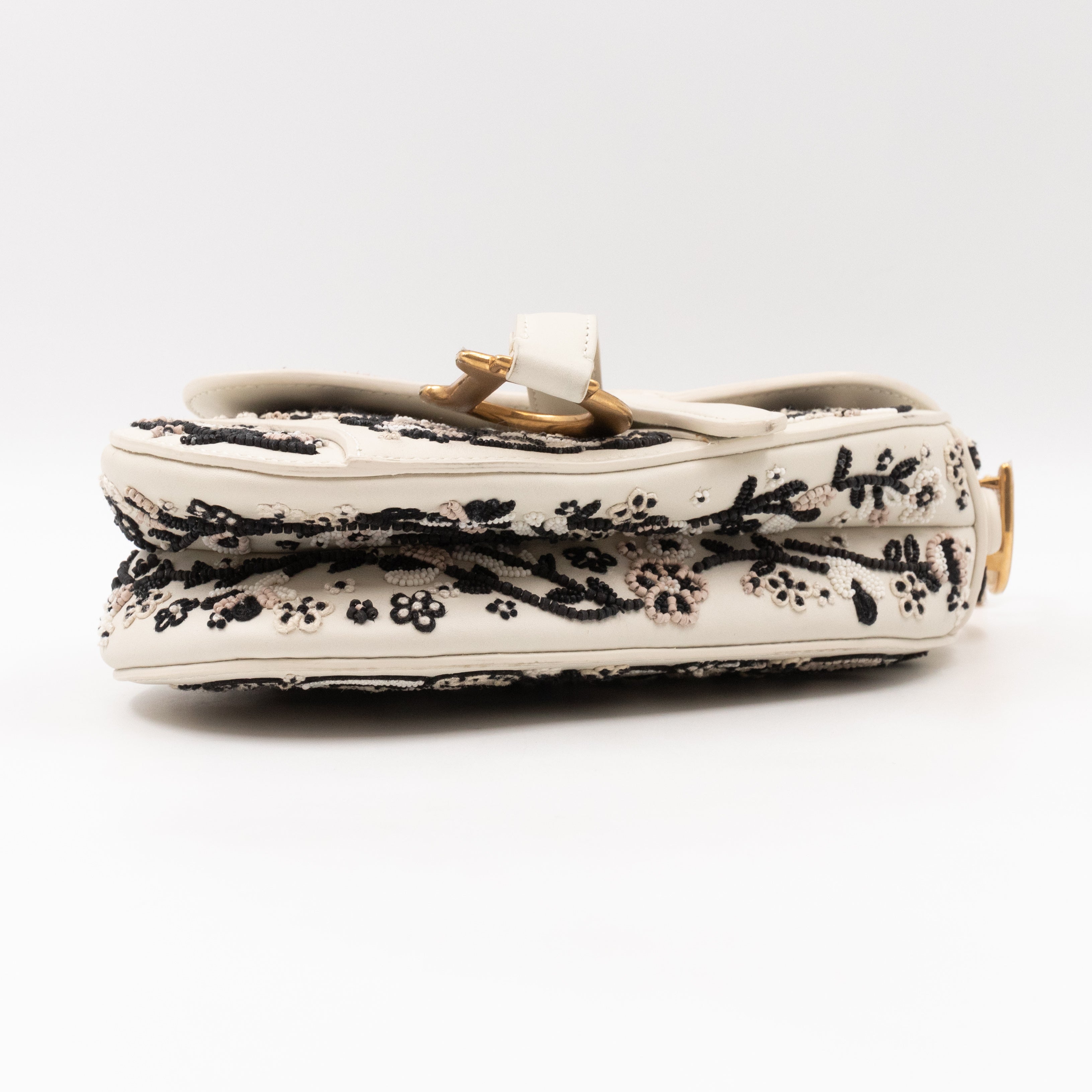Mini Saddle Bag White Embroidered Beaded