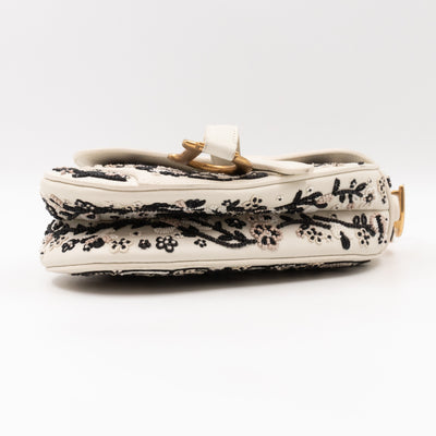 Mini Saddle Bag White Embroidered Beaded