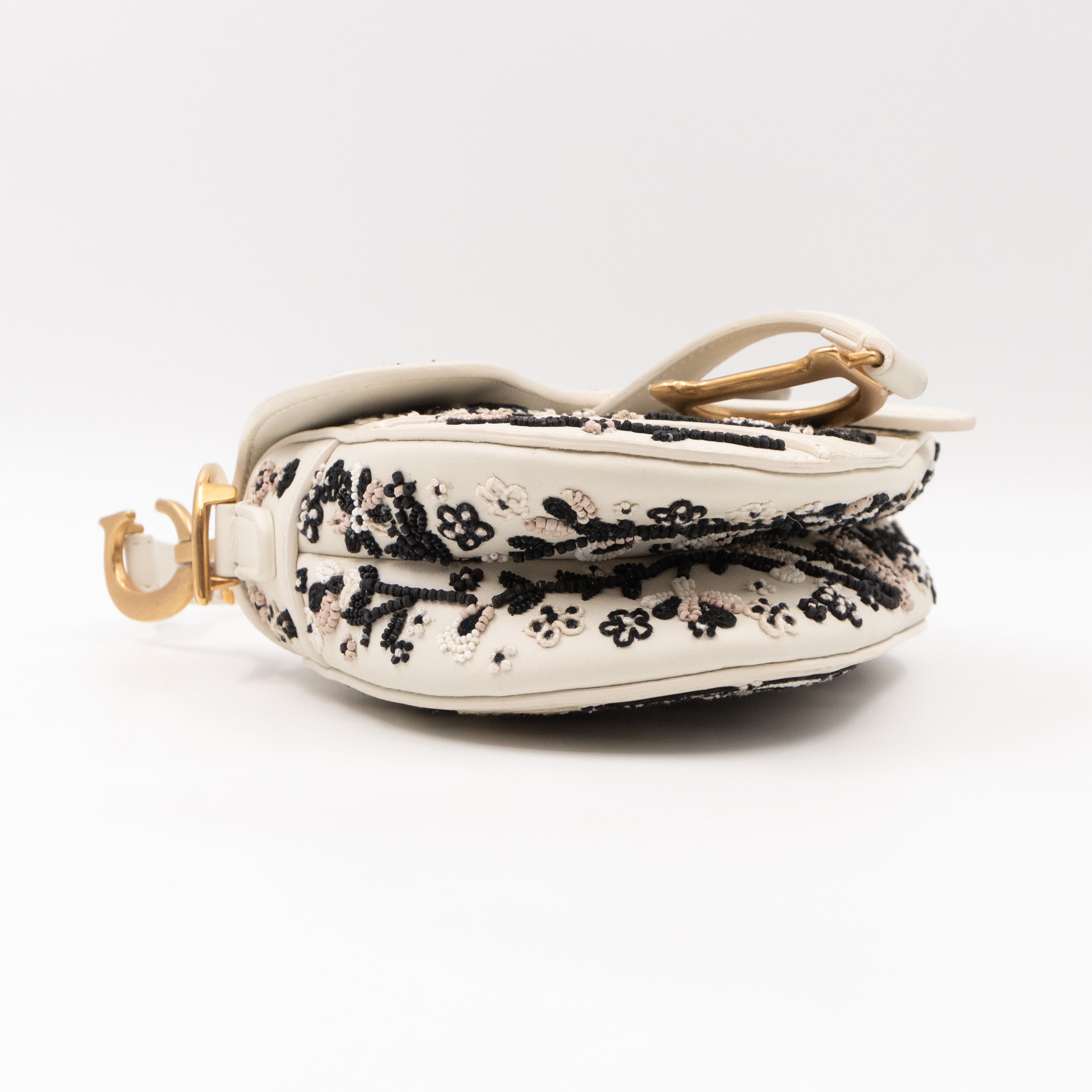 Mini Saddle Bag White Embroidered Beaded