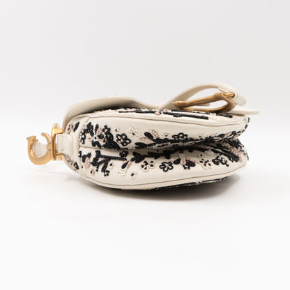 Mini Saddle Bag White Embroidered Beaded